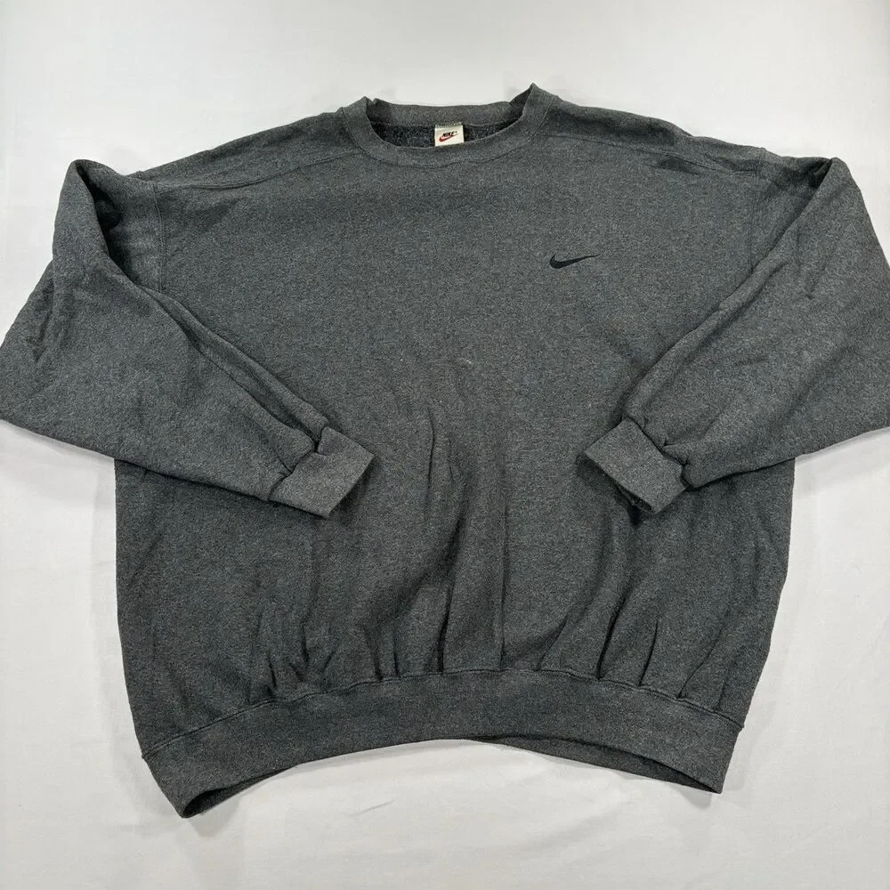 Vintage Y2K Nike Mini Swoosh Gray Pullover Crewneck Sweatshirt Men XL